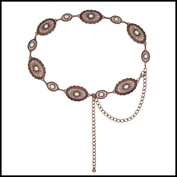 Western Concho Chain Belt Metal Turquoise Boho Cowgirl Country Concert Outfit main image 6
